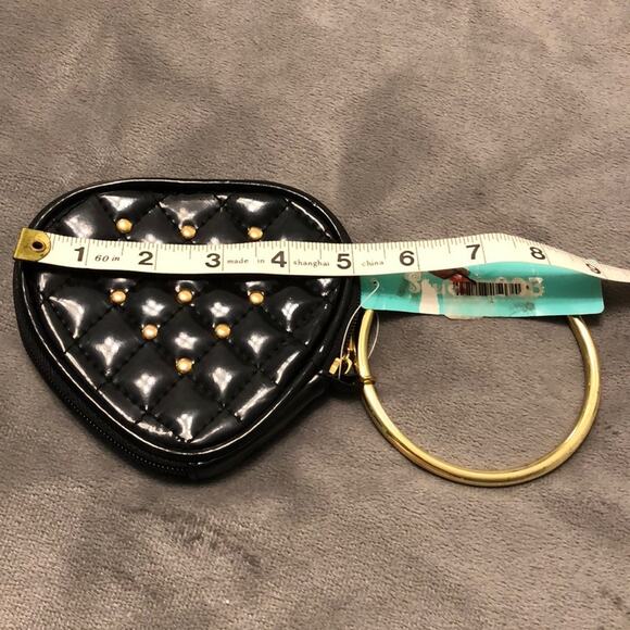 Black Zippered Bangle Wristlet Faux Leather Gold Studs Club Festival Mini Purse - Picture 4 of 5